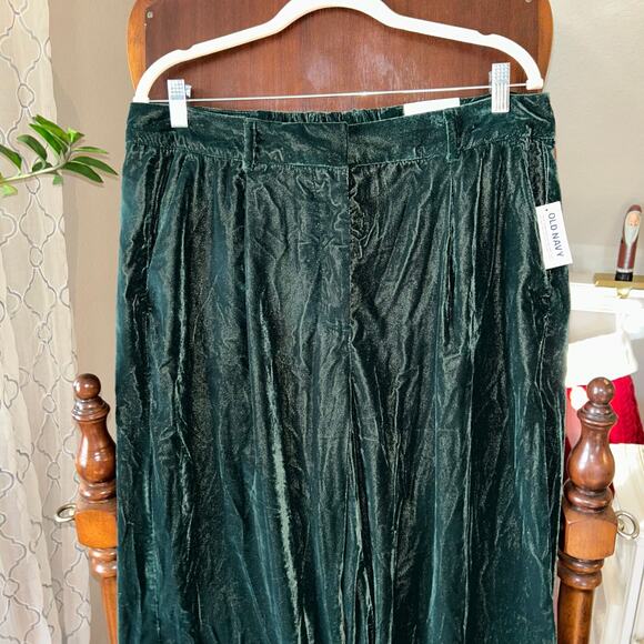 New Old Navy Extra High-Waisted Velvet Taylor Pants wide leg green Large - Picture 2 of 13